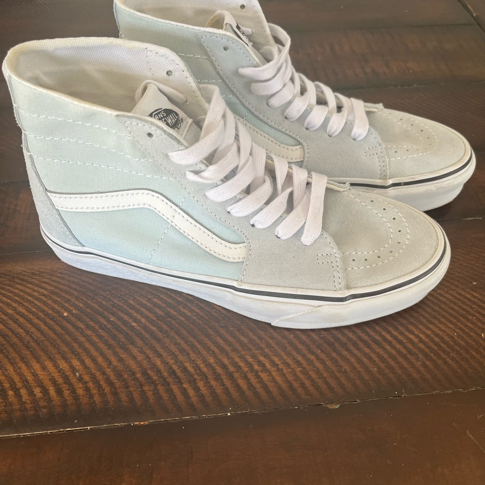 Vans High-Top Sneakers in Pastel Blue and White